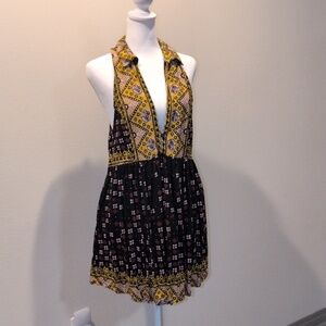 Free People Charlotte Plunging Neckline Tunic with Pockets, Size L